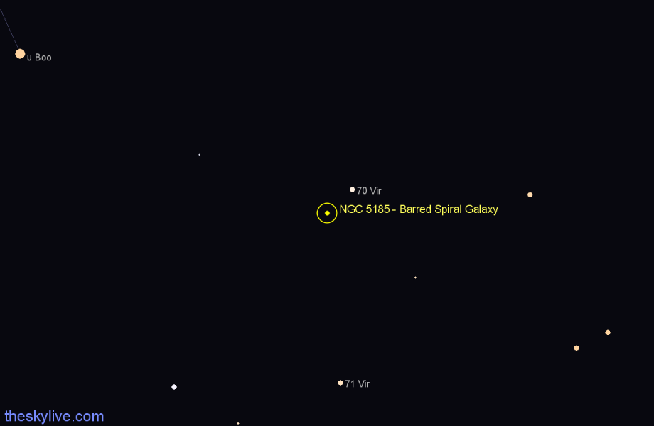 Finder chart NGC 5185 - Barred Spiral Galaxy in Virgo star