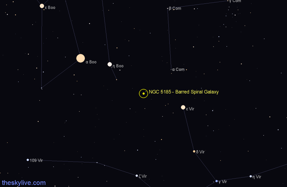 Finder chart NGC 5185 - Barred Spiral Galaxy in Virgo star