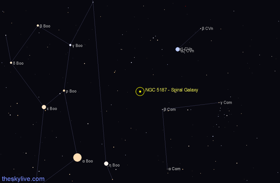 Finder chart NGC 5187 - Spiral Galaxy in Canes Venatici star