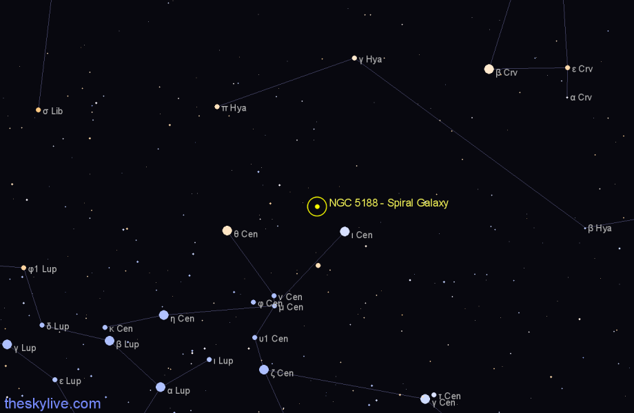 Finder chart NGC 5188 - Spiral Galaxy in Centaurus star