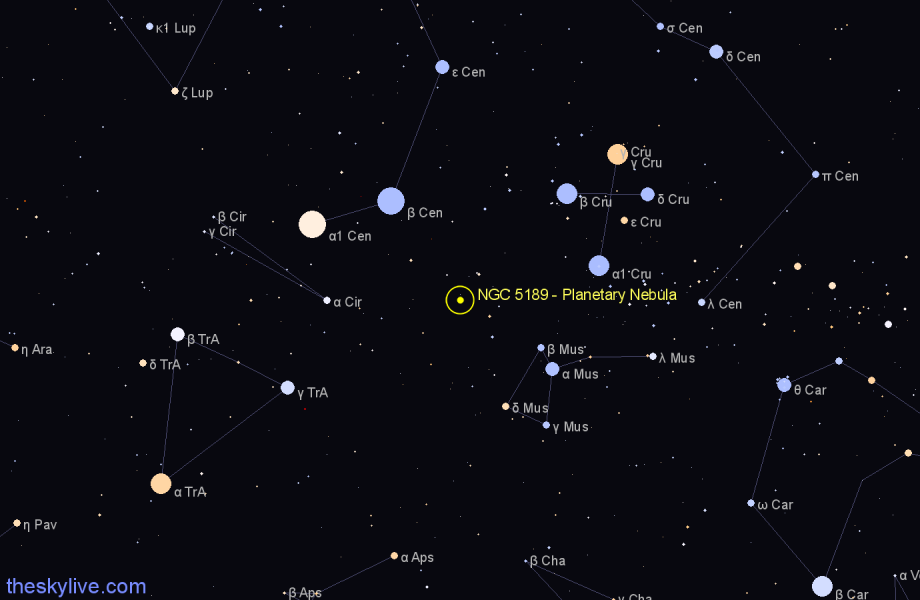 Finder chart NGC 5189 - Planetary Nebula in Musca star