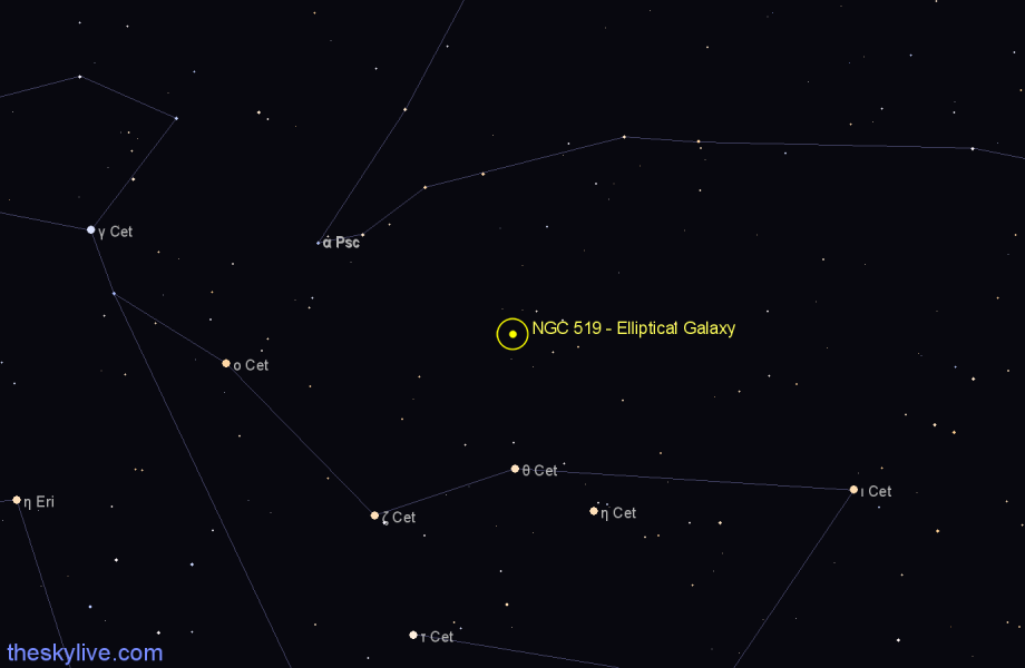 Finder chart NGC 519 - Elliptical Galaxy in Cetus star