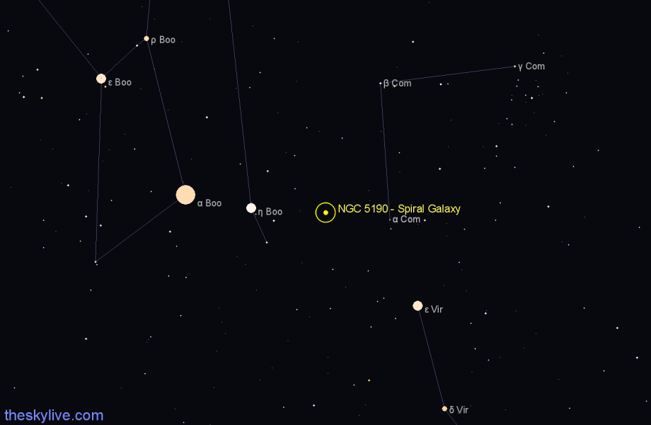 Finder chart NGC 5190 - Spiral Galaxy in Coma Berenices star