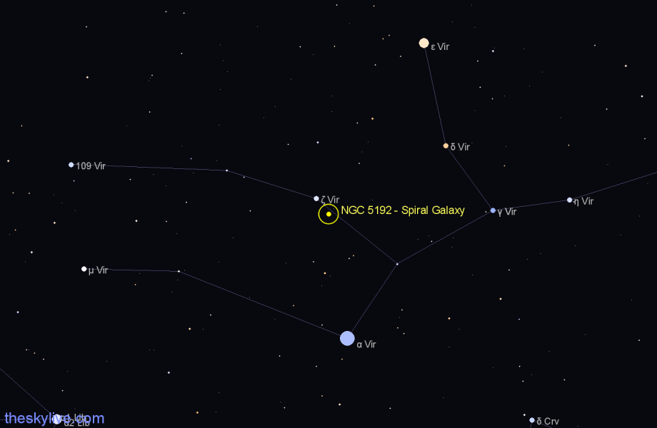 Finder chart NGC 5192 - Spiral Galaxy in Virgo star