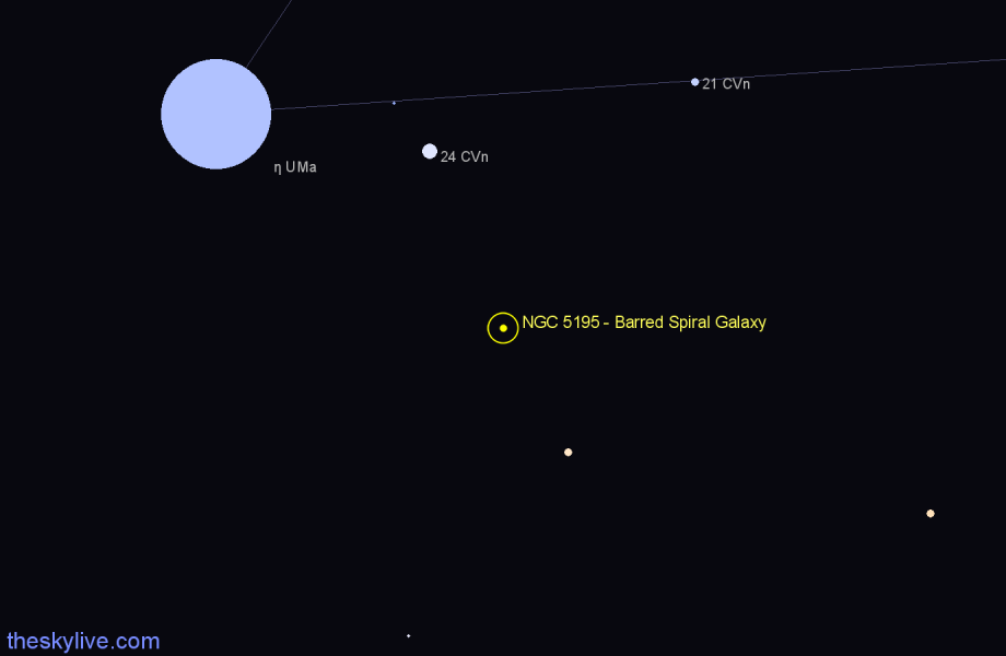 Finder chart NGC 5195 - Barred Spiral Galaxy in Canes Venatici star