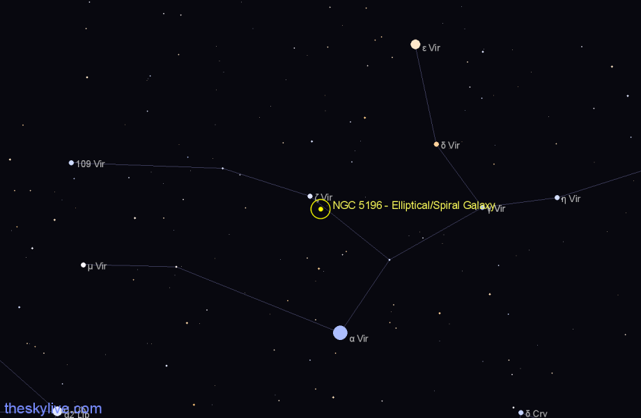 Finder chart NGC 5196 - Elliptical/Spiral Galaxy in Virgo star