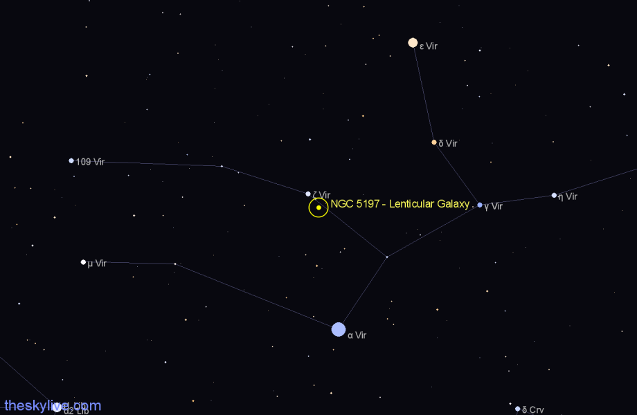 Finder chart NGC 5197 - Lenticular Galaxy in Virgo star