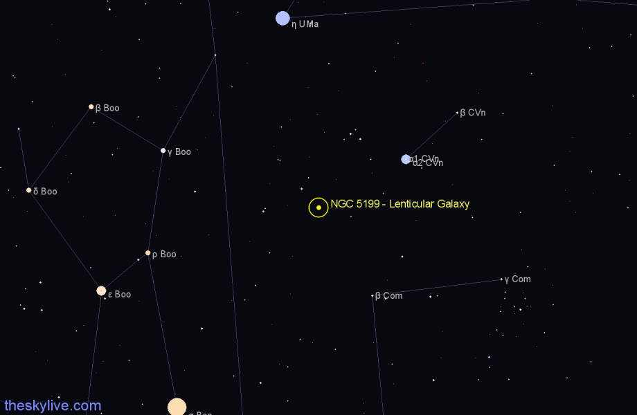 Finder chart NGC 5199 - Lenticular Galaxy in Canes Venatici star