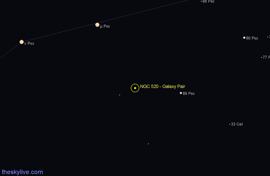 Finder chart NGC 520 - Galaxy Pair in Pisces star