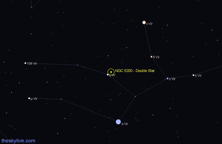 Finder chart NGC 5200 - Double Star in Virgo star