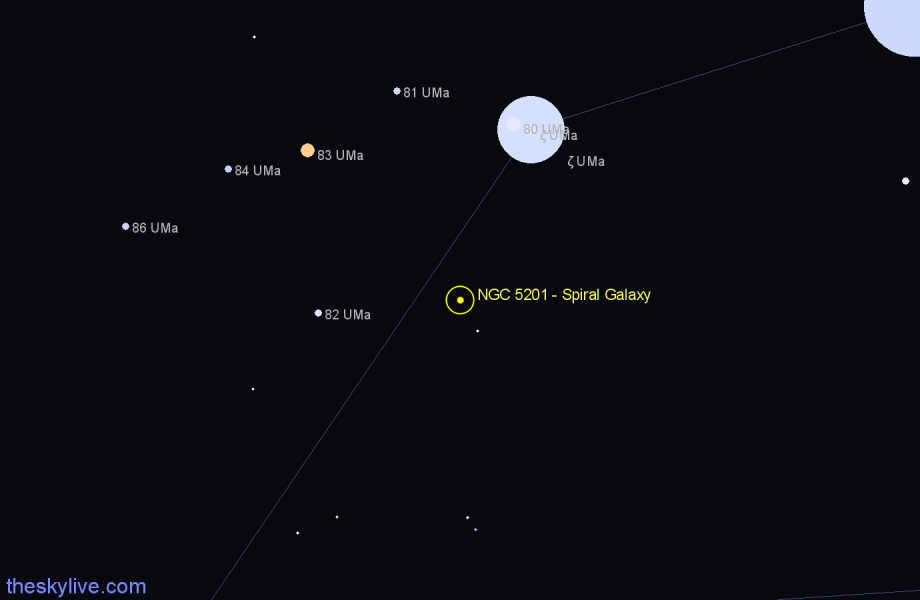 Finder chart NGC 5201 - Spiral Galaxy in Ursa Major star