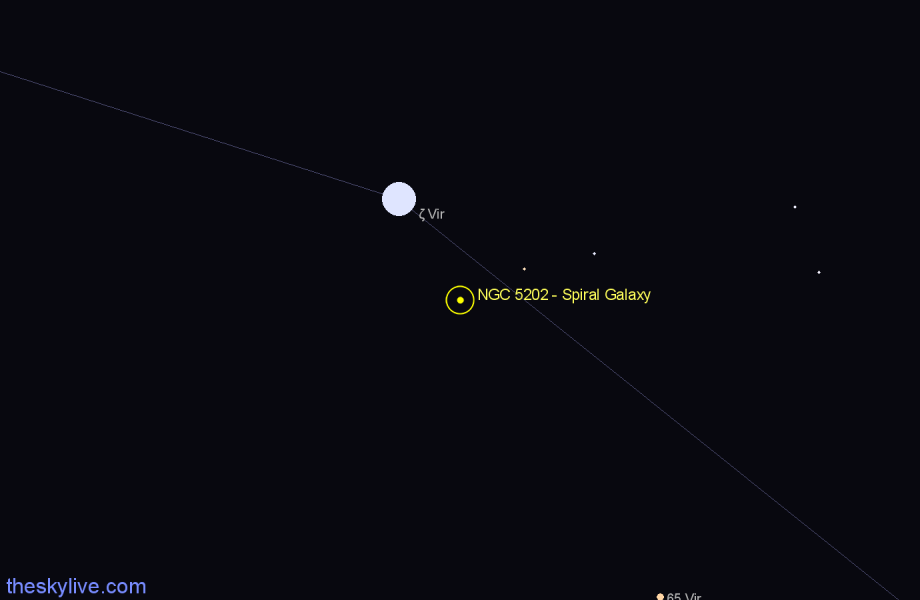 Finder chart NGC 5202 - Spiral Galaxy in Virgo star