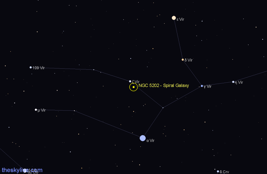 Finder chart NGC 5202 - Spiral Galaxy in Virgo star