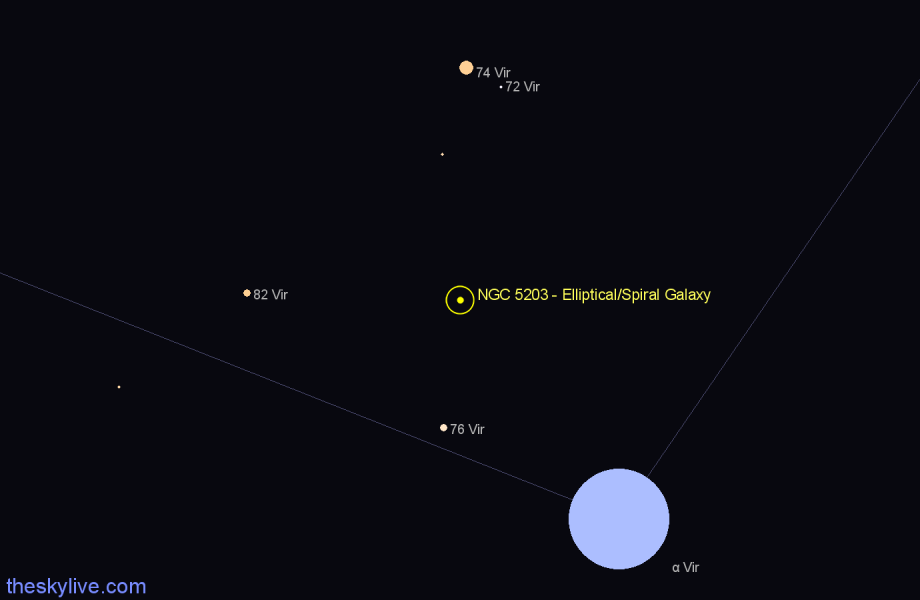 Finder chart NGC 5203 - Elliptical/Spiral Galaxy in Virgo star