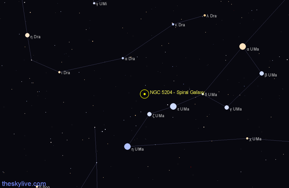 Finder chart NGC 5204 - Spiral Galaxy in Ursa Major star