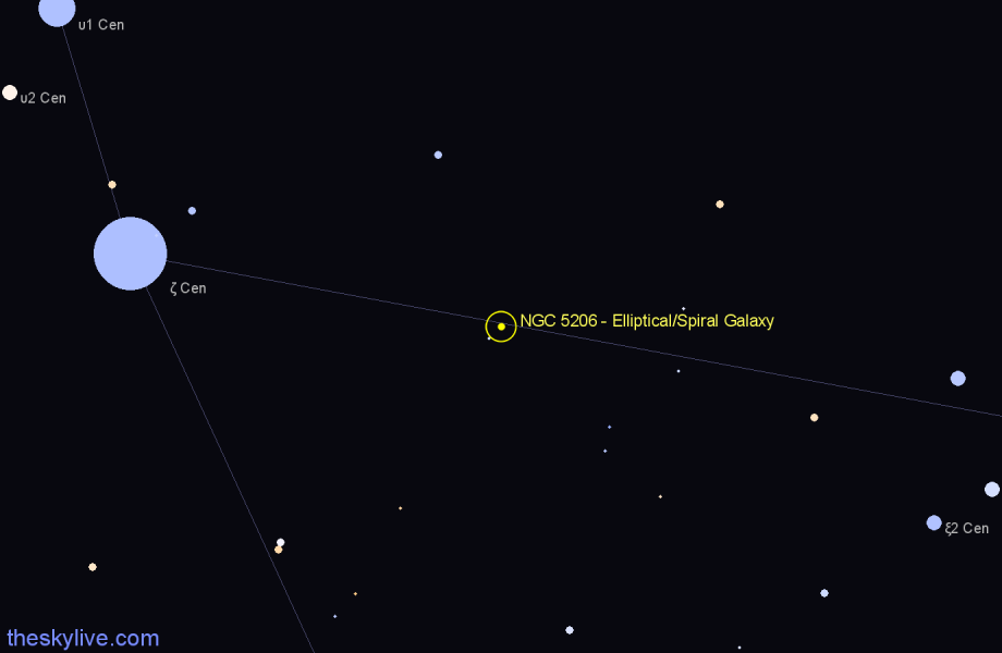 Finder chart NGC 5206 - Elliptical/Spiral Galaxy in Centaurus star