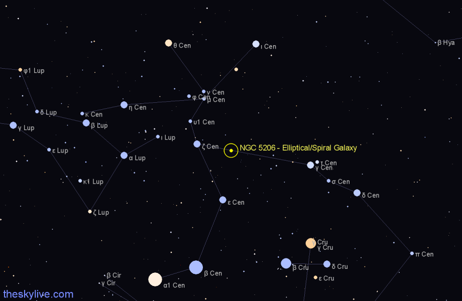 Finder chart NGC 5206 - Elliptical/Spiral Galaxy in Centaurus star