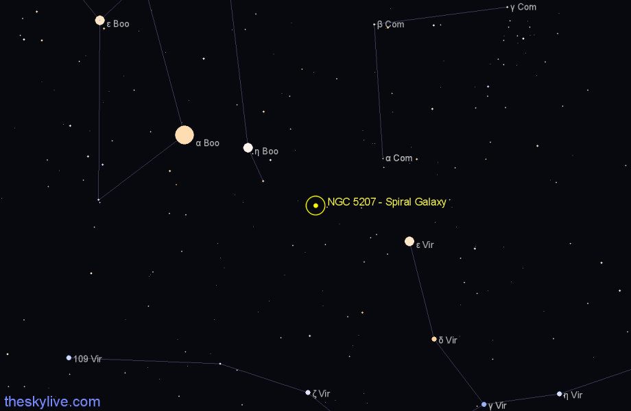 Finder chart NGC 5207 - Spiral Galaxy in Virgo star