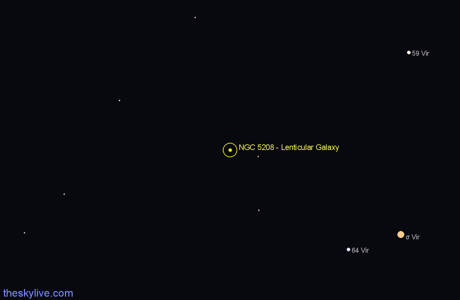 Finder chart NGC 5208 - Lenticular Galaxy in Virgo star