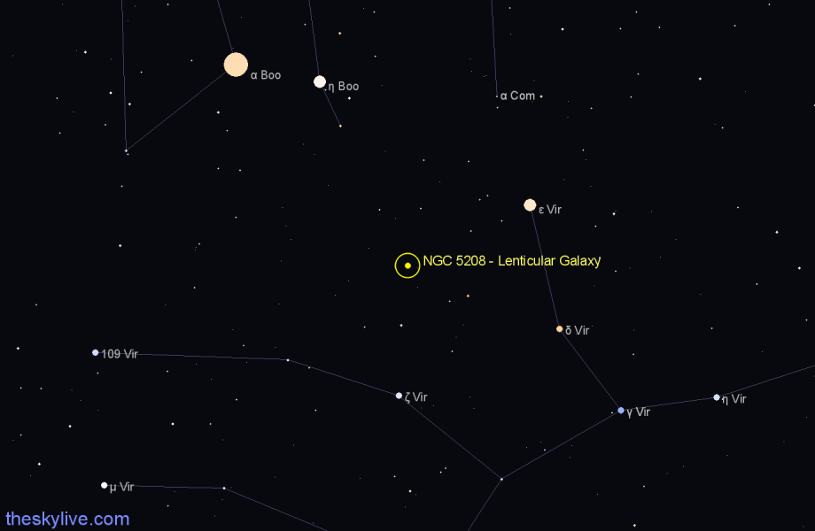 Finder chart NGC 5208 - Lenticular Galaxy in Virgo star