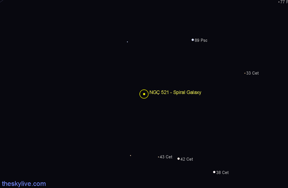 Finder chart NGC 521 - Spiral Galaxy in Cetus star