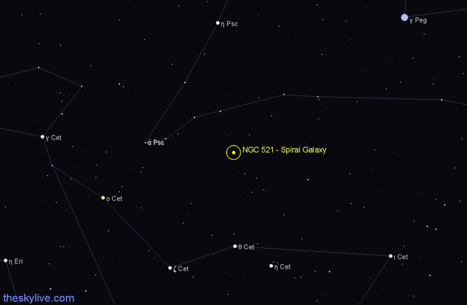 Finder chart NGC 521 - Spiral Galaxy in Cetus star