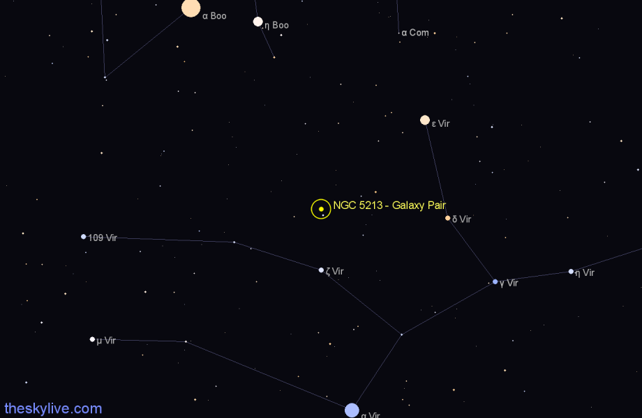 Finder chart NGC 5213 - Galaxy Pair in Virgo star