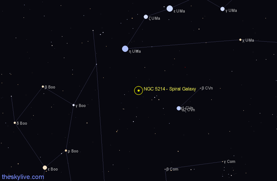 Finder chart NGC 5214 - Spiral Galaxy in Canes Venatici star