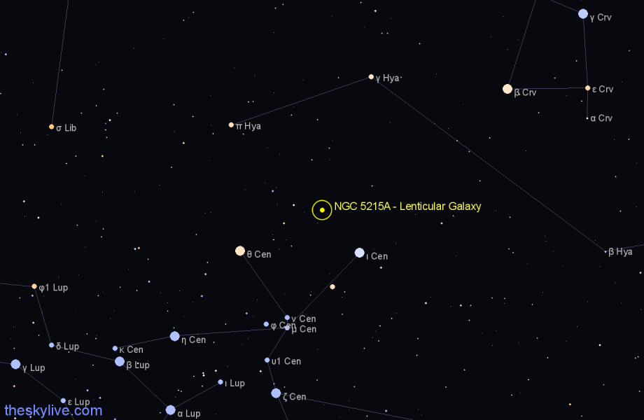 Finder chart NGC 5215A - Lenticular Galaxy in Centaurus star