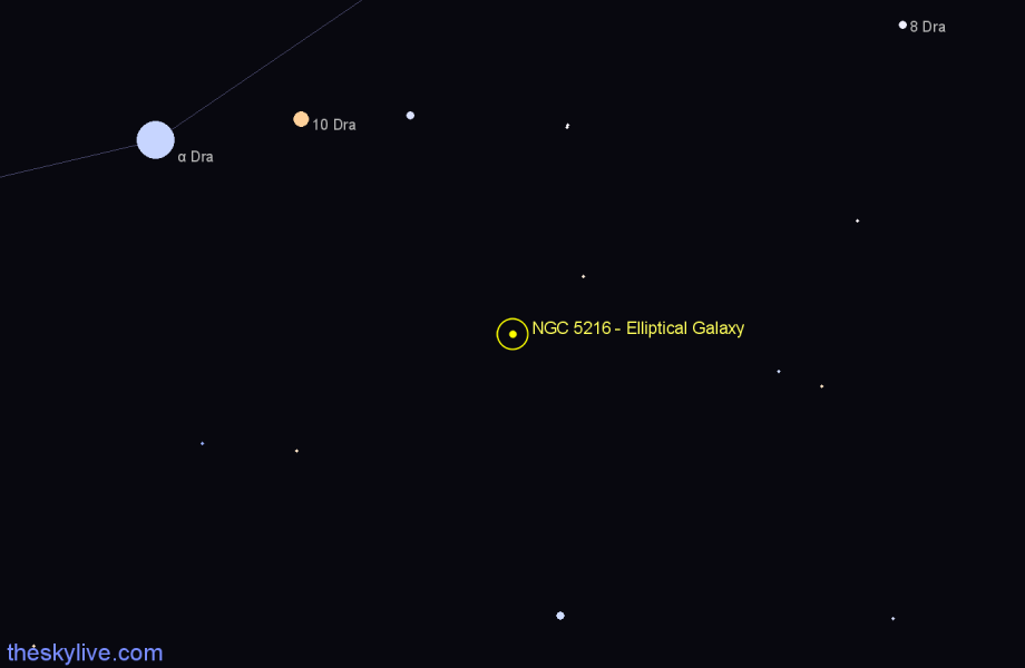 Finder chart NGC 5216 - Elliptical Galaxy in Ursa Major star