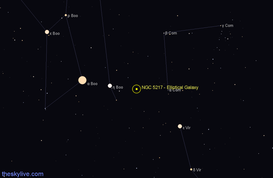 Finder chart NGC 5217 - Elliptical Galaxy in Coma Berenices star