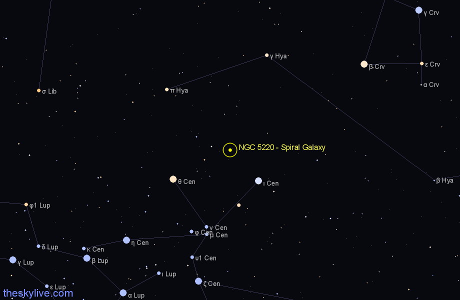 Finder chart NGC 5220 - Spiral Galaxy in Centaurus star