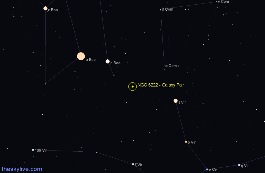 Finder chart NGC 5222 - Galaxy Pair in Virgo star