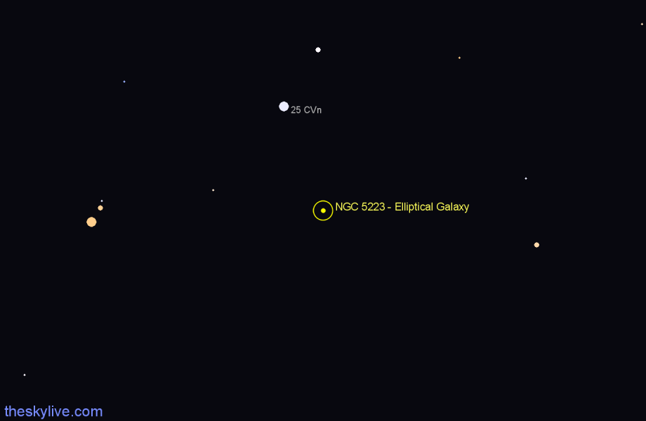 Finder chart NGC 5223 - Elliptical Galaxy in Canes Venatici star