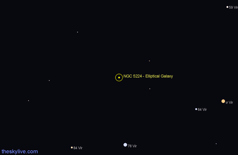 Finder chart NGC 5224 - Elliptical Galaxy in Virgo star