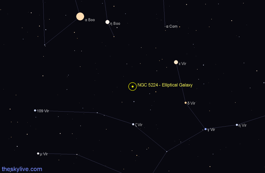 Finder chart NGC 5224 - Elliptical Galaxy in Virgo star