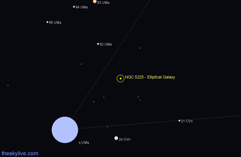 Finder chart NGC 5225 - Elliptical Galaxy in Canes Venatici star