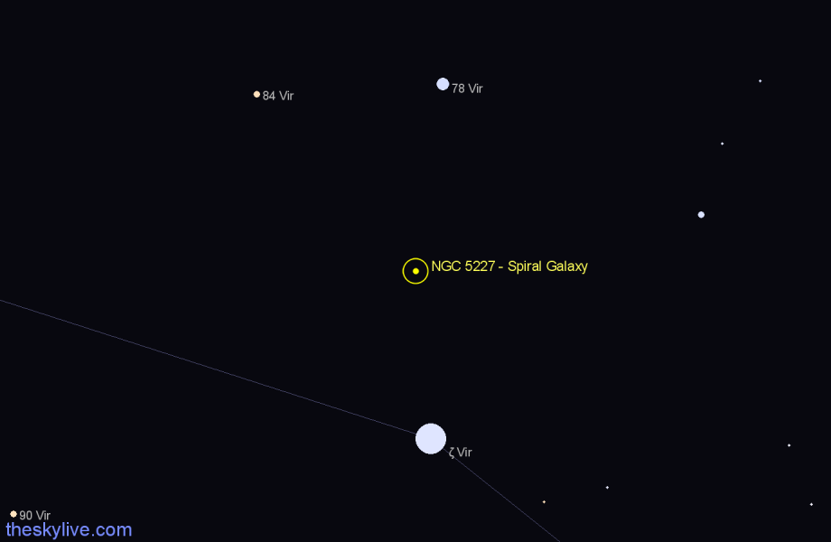 Finder chart NGC 5227 - Spiral Galaxy in Virgo star