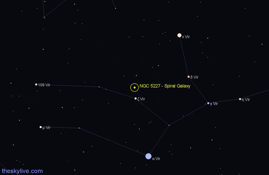 Finder chart NGC 5227 - Spiral Galaxy in Virgo star