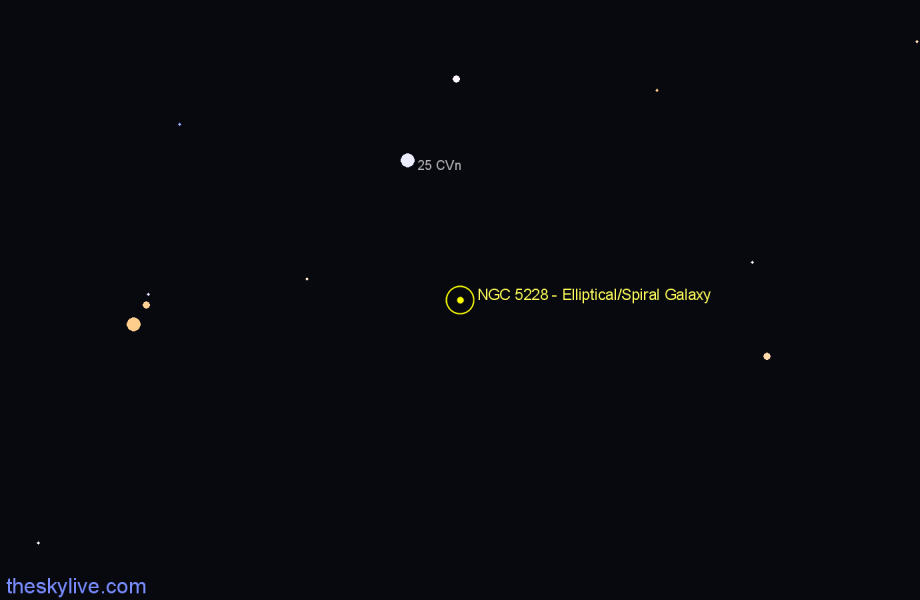 Finder chart NGC 5228 - Elliptical/Spiral Galaxy in Canes Venatici star