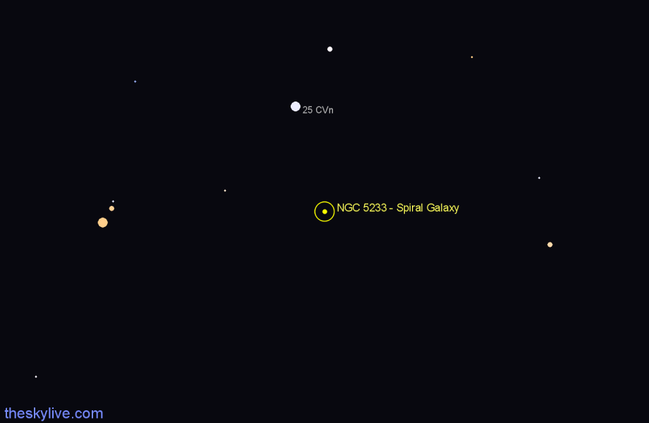 Finder chart NGC 5233 - Spiral Galaxy in Canes Venatici star