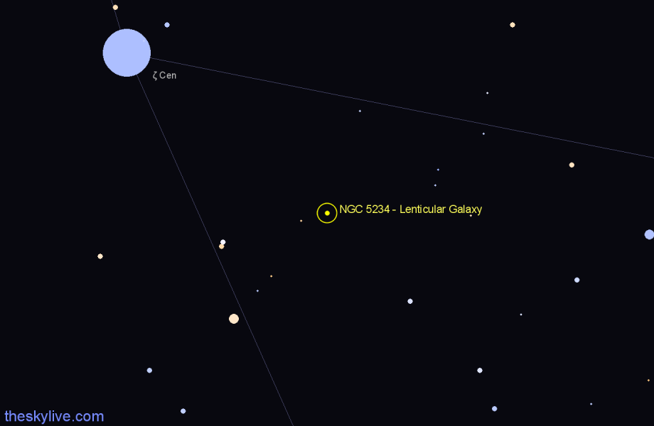 Finder chart NGC 5234 - Lenticular Galaxy in Centaurus star