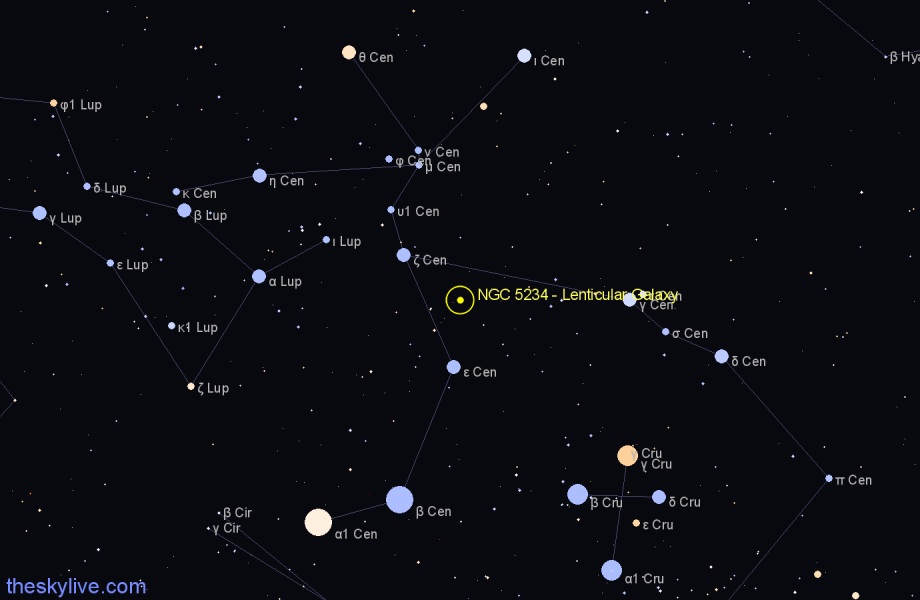 Finder chart NGC 5234 - Lenticular Galaxy in Centaurus star