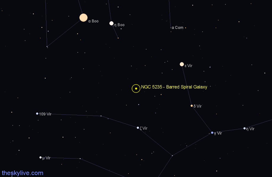 Finder chart NGC 5235 - Barred Spiral Galaxy in Virgo star