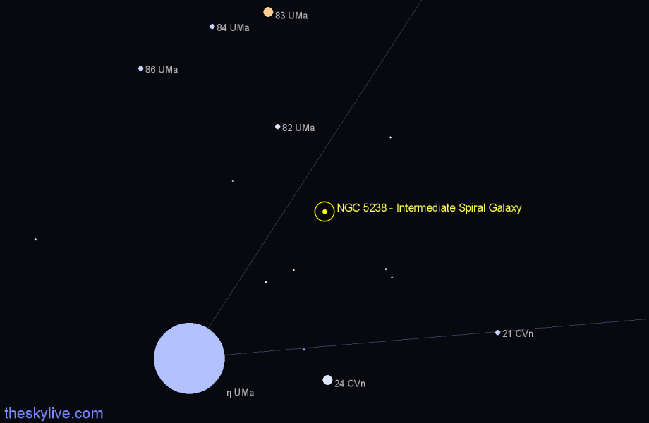 Finder chart NGC 5238 - Intermediate Spiral Galaxy in Ursa Major star