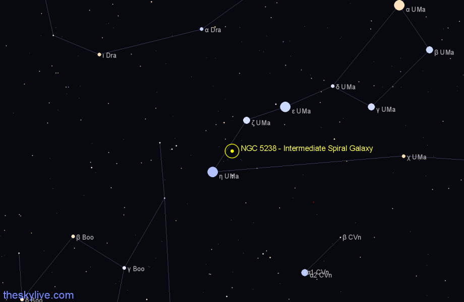 Finder chart NGC 5238 - Intermediate Spiral Galaxy in Ursa Major star