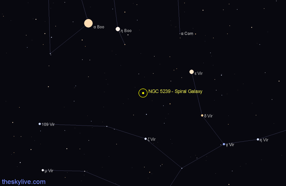 Finder chart NGC 5239 - Spiral Galaxy in Virgo star