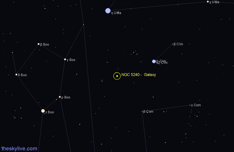 Finder chart NGC 5240 - Galaxy in Canes Venatici star