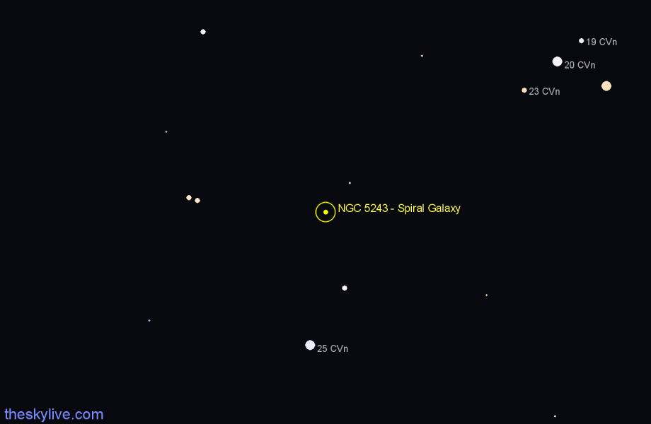 Finder chart NGC 5243 - Spiral Galaxy in Canes Venatici star