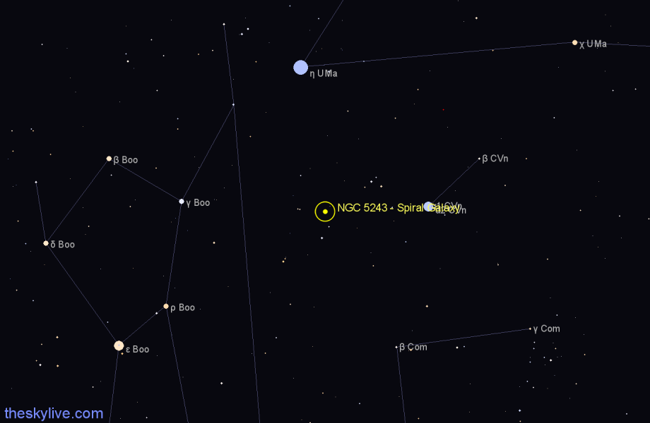 Finder chart NGC 5243 - Spiral Galaxy in Canes Venatici star